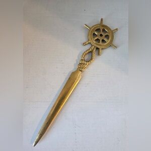 Vintage Nautical Brass Letter Opener Ship Wheel Boat 9”